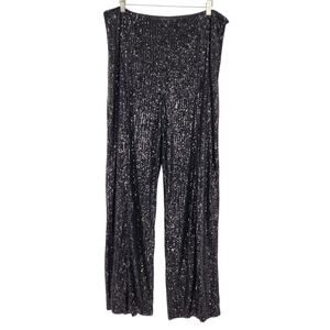 NWT The Limited Black Sequin Wide Leg Pants Size 16 Holiday Glam Sequence